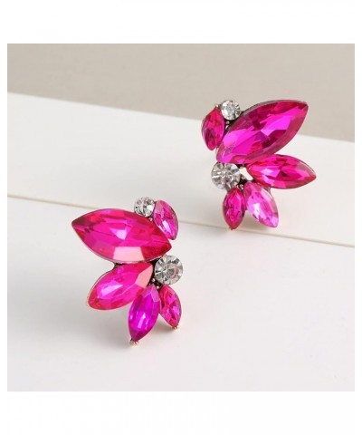 Rhinestone Stud Earrings Dainty Small Crystal Cluster Earrings for Women Girls Cute Ear Wrap Jewely for Wedding Prom Hot Pink...