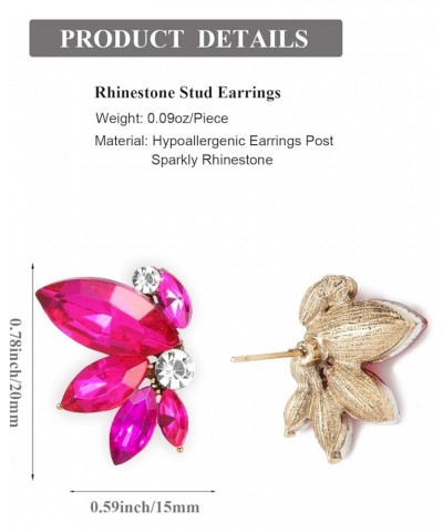 Rhinestone Stud Earrings Dainty Small Crystal Cluster Earrings for Women Girls Cute Ear Wrap Jewely for Wedding Prom Hot Pink...