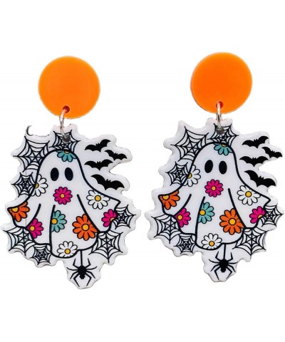 Halloween Cute Ghost Flower Web Boo Acrylic Dangle Earrings Cartoon Ghost Halloween Earrings for Women Girls Jewelry Smile Fu...