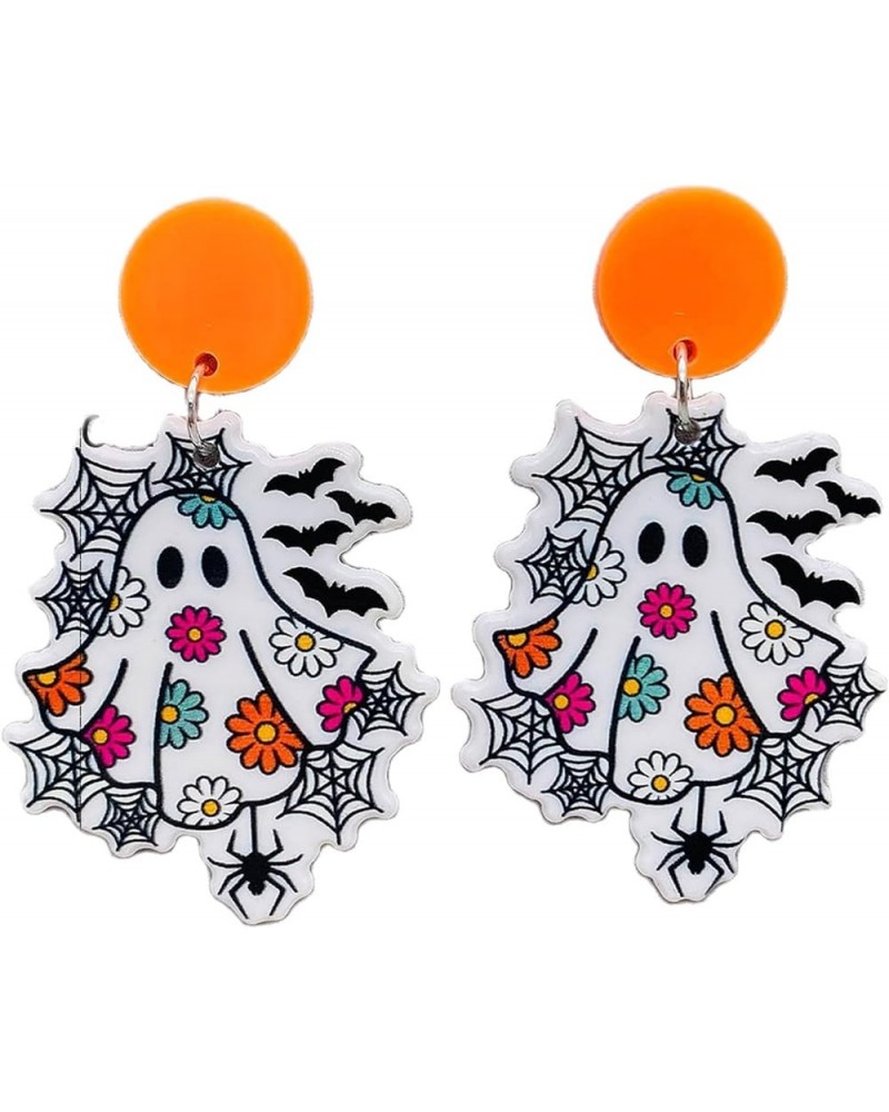 Halloween Cute Ghost Flower Web Boo Acrylic Dangle Earrings Cartoon Ghost Halloween Earrings for Women Girls Jewelry Smile Fu...