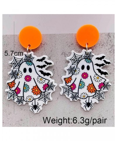 Halloween Cute Ghost Flower Web Boo Acrylic Dangle Earrings Cartoon Ghost Halloween Earrings for Women Girls Jewelry Smile Fu...