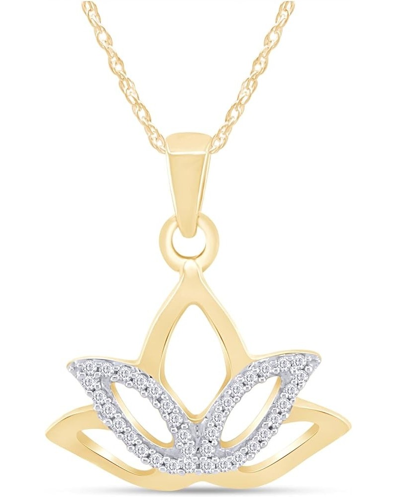 Jewel Zone US Natural Diamond Accent Outline Lotus Flower Pendant Necklace in 14K Gold Over Sterling Silver yellow-gold-plate...