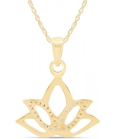 Jewel Zone US Natural Diamond Accent Outline Lotus Flower Pendant Necklace in 14K Gold Over Sterling Silver yellow-gold-plate...