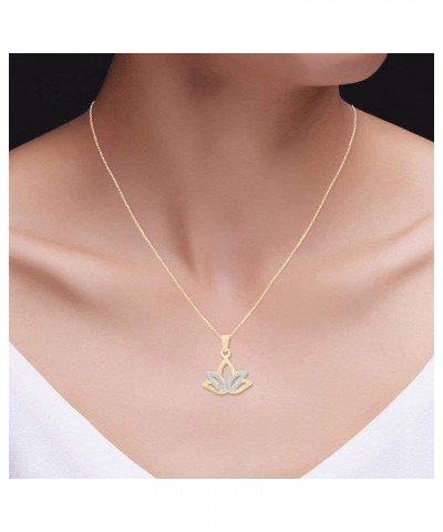 Jewel Zone US Natural Diamond Accent Outline Lotus Flower Pendant Necklace in 14K Gold Over Sterling Silver yellow-gold-plate...