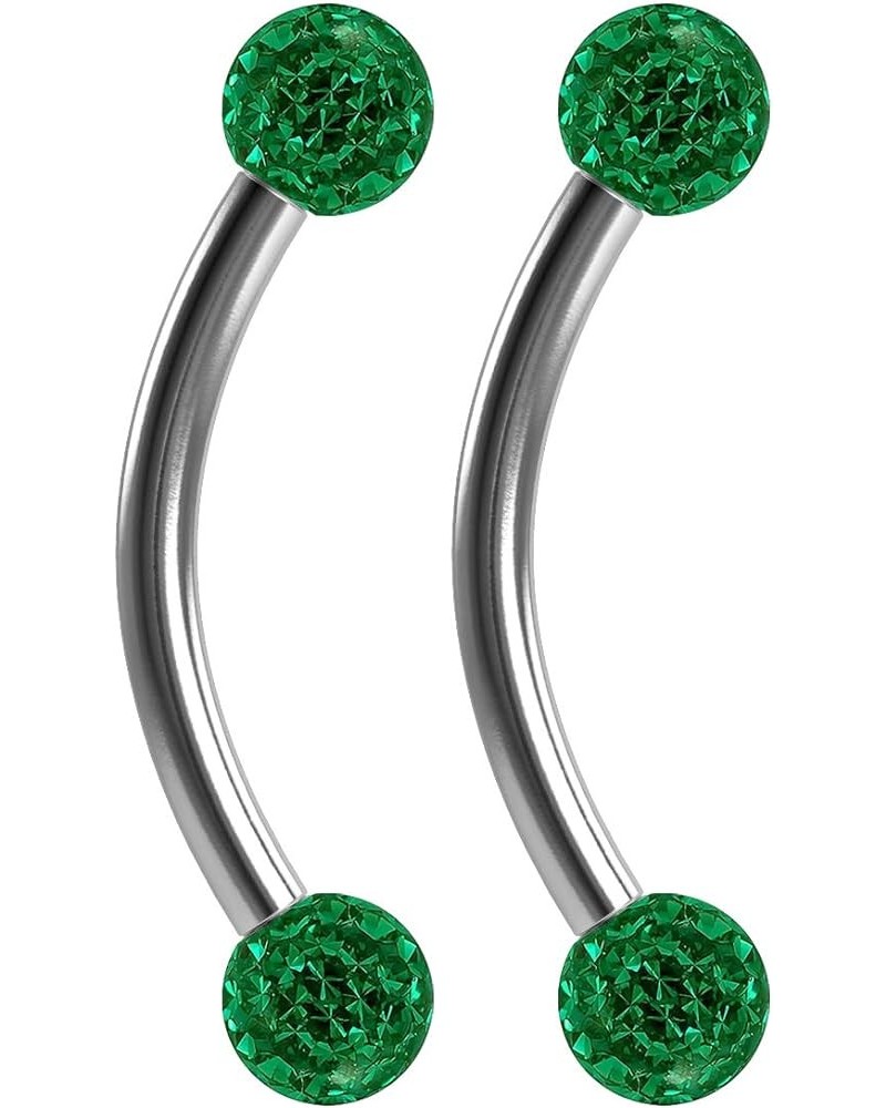 2pc 16g Curved Barbell 10mm Crystal Nipple Ring Cartilage Rook Daith Eyebrow Helix Ferido CZ Gems Emerald - 10mm (3/8) $9.34 ...