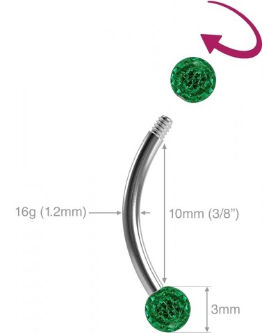 2pc 16g Curved Barbell 10mm Crystal Nipple Ring Cartilage Rook Daith Eyebrow Helix Ferido CZ Gems Emerald - 10mm (3/8) $9.34 ...