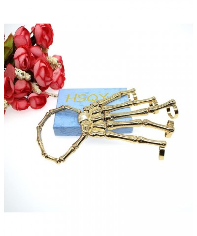 Unique Exaggerate Style Skull Finger Hand Bone Bracelet Punk Handmade Halloween Metal Skeleton Bangle Horror Halloween Goth G...