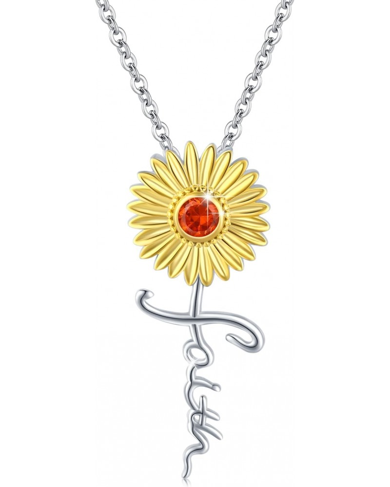 Sunflower Faith Necklace 925 Sterling Silver Cross Christian Religion You Are My Sunshine Pendant Necklaces for Women Girls M...