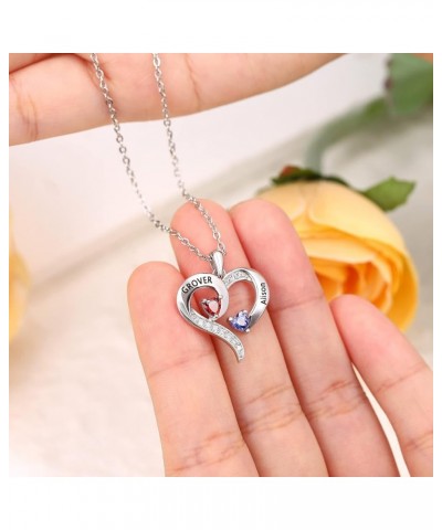 Personalized Names Forever Love Heart Women Necklace with 1-8 Simulated Birthstone Pendant Necklaces for Grandma Family Promi...