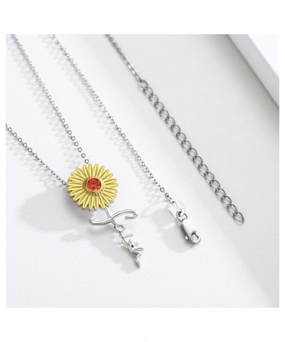 Sunflower Faith Necklace 925 Sterling Silver Cross Christian Religion You Are My Sunshine Pendant Necklaces for Women Girls M...