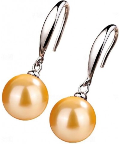 10mm Ocean Pearl Dangle Earrings Natural Shell Beads Drop Earrings Fashion Jewelry for Women 12mm Yellow $7.79 Earrings