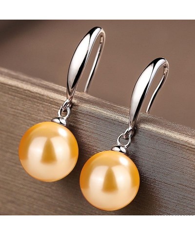 10mm Ocean Pearl Dangle Earrings Natural Shell Beads Drop Earrings Fashion Jewelry for Women 12mm Yellow $7.79 Earrings