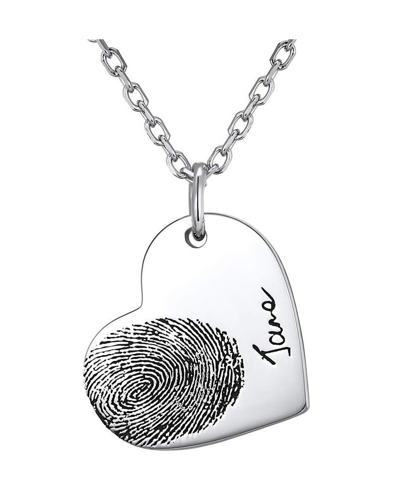 Fingerprint Necklace Memorial Jewelry Customized,Sterling Silver/Gold Plated Heart Charm Custom Thumbprint/Baby Foot/Pet Paw,...