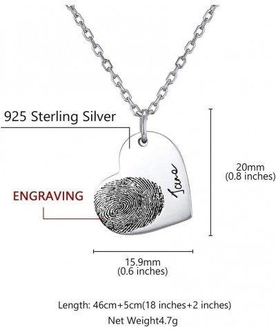 Fingerprint Necklace Memorial Jewelry Customized,Sterling Silver/Gold Plated Heart Charm Custom Thumbprint/Baby Foot/Pet Paw,...