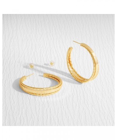 Chunky Open Hoop Earrings for Women 14K Gold Plated Sterling Silver Post Twisted Rope Earring Jewelry Gift Texture-Gold $11.0...