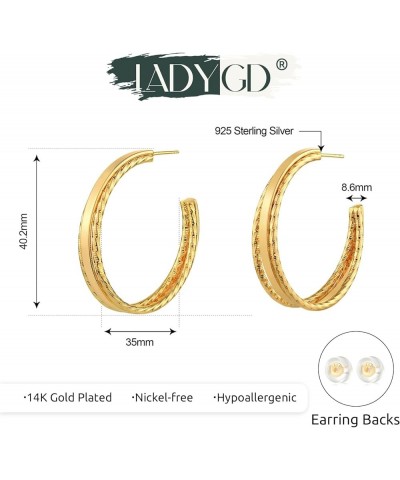 Chunky Open Hoop Earrings for Women 14K Gold Plated Sterling Silver Post Twisted Rope Earring Jewelry Gift Texture-Gold $11.0...