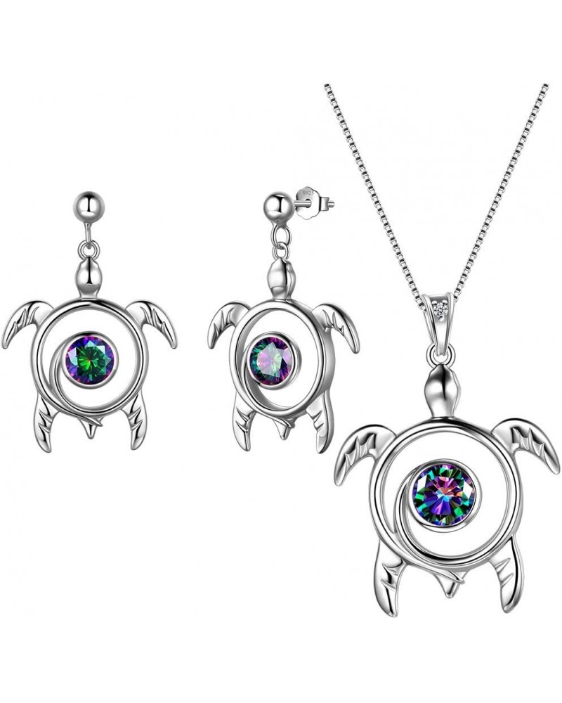 Turtle Necklace/Earrings/Ring Set Celtic Spiral 925 Sterling Silver Sea Animal Viking Swirls Turtle Jewelry Sets Women Births...