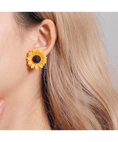 Fashion Sunflower Leaf Earrings for Women Fall Autumn Earrings Yellow Handmade Resin Sunflower Dangle Earrings Jewelry Valent...