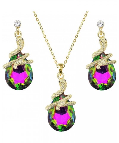 18k Gold Plated Crystal Multicolor Pear Shape Zircon Snake Drop Dangle Earrings And Neckalce Pendant Jewelry set Colorful $11...