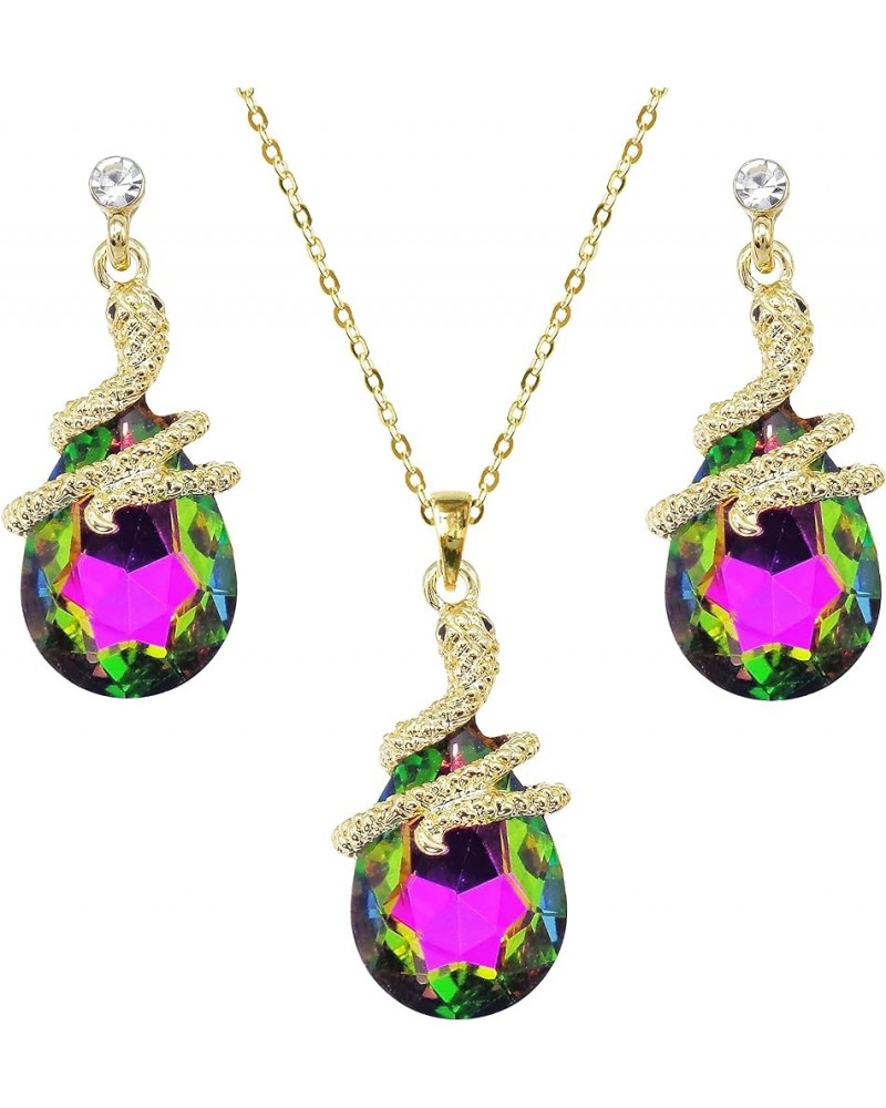 18k Gold Plated Crystal Multicolor Pear Shape Zircon Snake Drop Dangle Earrings And Neckalce Pendant Jewelry set Colorful $11...