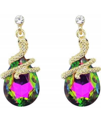 18k Gold Plated Crystal Multicolor Pear Shape Zircon Snake Drop Dangle Earrings And Neckalce Pendant Jewelry set Colorful $11...