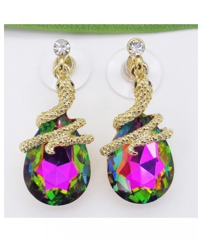 18k Gold Plated Crystal Multicolor Pear Shape Zircon Snake Drop Dangle Earrings And Neckalce Pendant Jewelry set Colorful $11...