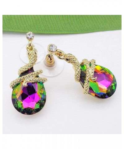 18k Gold Plated Crystal Multicolor Pear Shape Zircon Snake Drop Dangle Earrings And Neckalce Pendant Jewelry set Colorful $11...