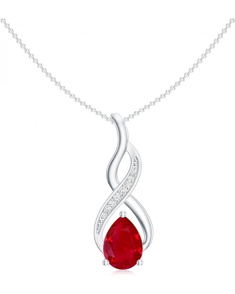 Natural Ruby Teardrop Infinity Pendant Necklace with Diamond for Women in Sterling Silver / 14K Solid Gold 7x5MM Sterling Sil...