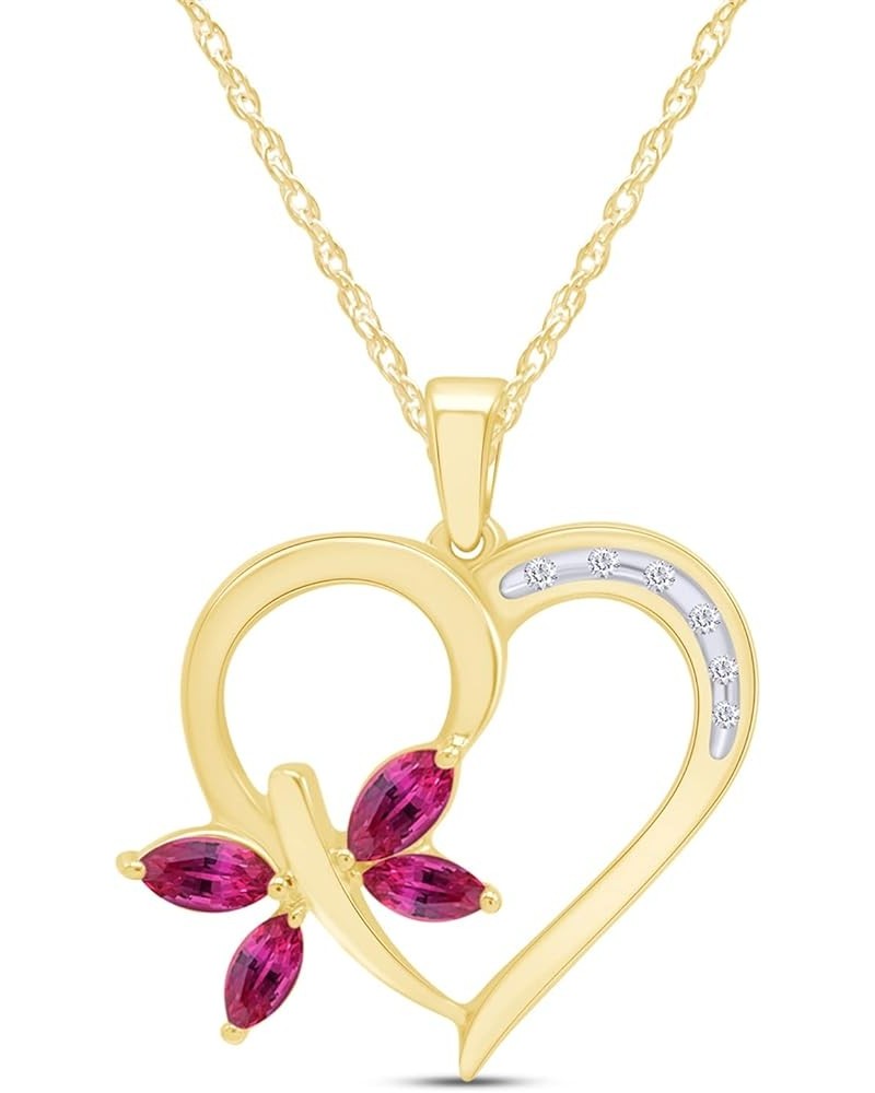 Jewel Zone US Marquise Cut Simulated Sapphire & Diamond Dragonfly Heart Pendant Necklace in 14K Gold Over Sterling Silver Yel...