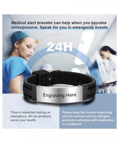 Personalized Bracelet Silicone Medical Bracelets Adjustable Sport Emergency ID Bracelets Free Engraving 9 Inches Waterproof I...