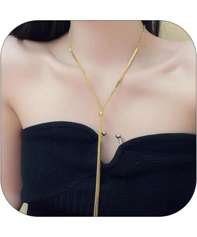 Chunky Gold Necklace Gold Lariat Necklace Body Chain Jewelry for Women Long Necklaces for Women Trendy Twist Herringbone Y Sh...