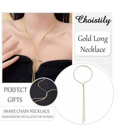 Chunky Gold Necklace Gold Lariat Necklace Body Chain Jewelry for Women Long Necklaces for Women Trendy Twist Herringbone Y Sh...