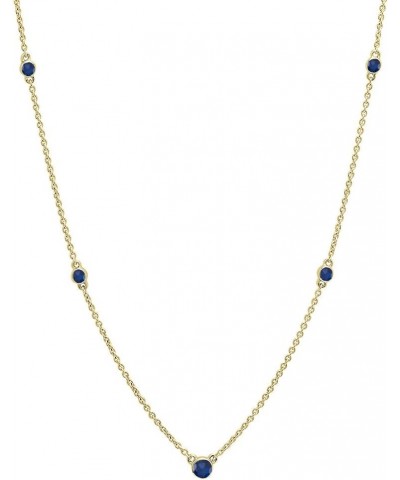 Round Blue Sapphire 5 Stone Station Style Necklace for Women in 10K Gold Yellow Gold $101.72 Necklaces