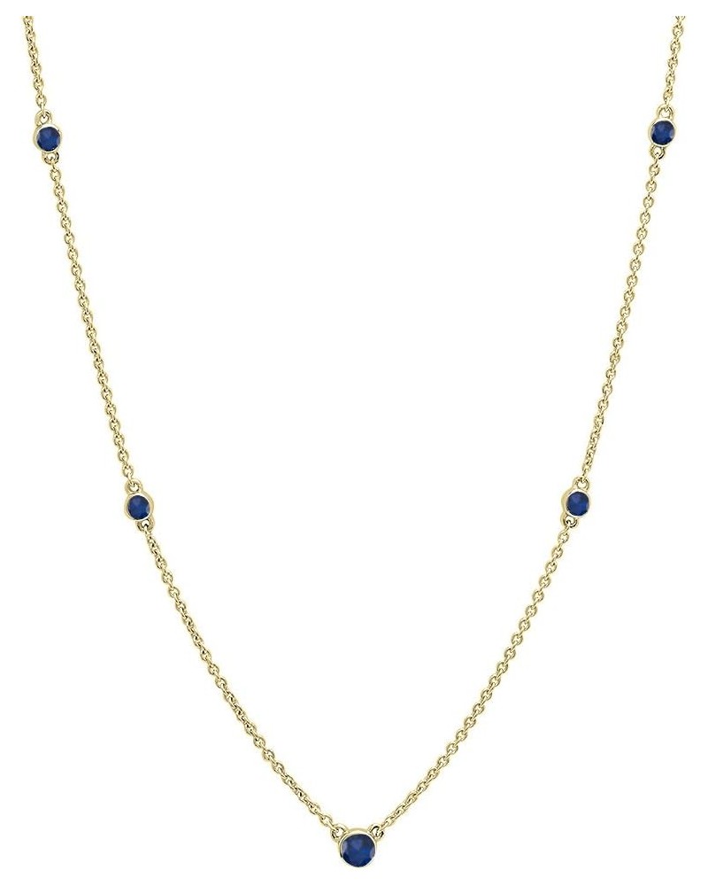 Round Blue Sapphire 5 Stone Station Style Necklace for Women in 10K Gold Yellow Gold $101.72 Necklaces