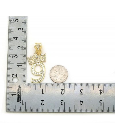 Pave Crown Tilted 1,2,3,4,5,6,7,8,9 Number Pendant 24" Box Chain Necklace in Gold Tone 9 - Gold $13.10 Necklaces