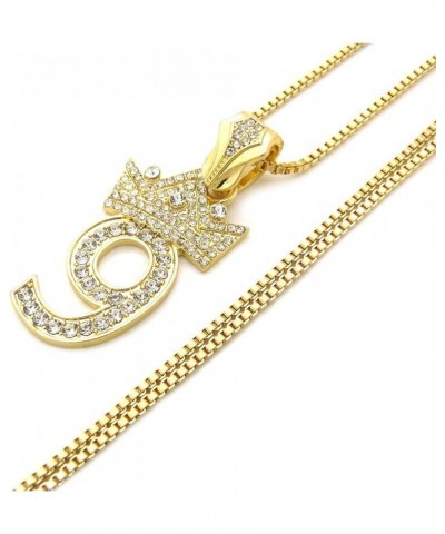 Pave Crown Tilted 1,2,3,4,5,6,7,8,9 Number Pendant 24" Box Chain Necklace in Gold Tone 9 - Gold $13.10 Necklaces