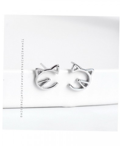 1 Pair Stainless Steel Stud Earrings Cat Jewelry Silver Earrings Women's Earrings Simple Earrings Cat Pattern Ear Studs Cat E...