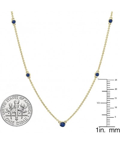 Round Blue Sapphire 5 Stone Station Style Necklace for Women in 10K Gold Yellow Gold $101.72 Necklaces