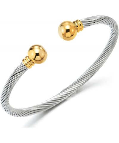 Elastic Adjustable Stainless Steel Cuff Bangle Bracelet for Mens Womens E-Metal Color: Silver & Gold $11.19 Bracelets