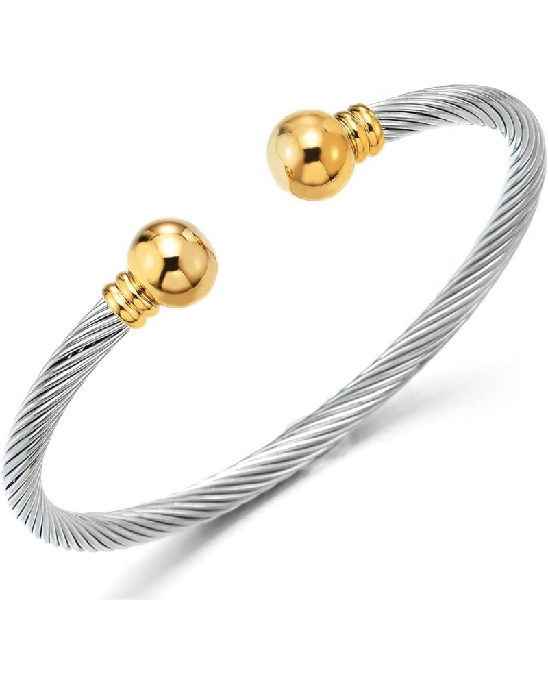 Elastic Adjustable Stainless Steel Cuff Bangle Bracelet for Mens Womens E-Metal Color: Silver & Gold $11.19 Bracelets