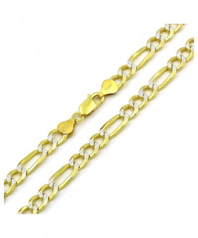 925 Italian Sterling Silver 3mm - 10.5mm Solid Figaro Diamond Cut Chain, ITProLux Yellow Gold Plated Pave Link Necklace or Br...