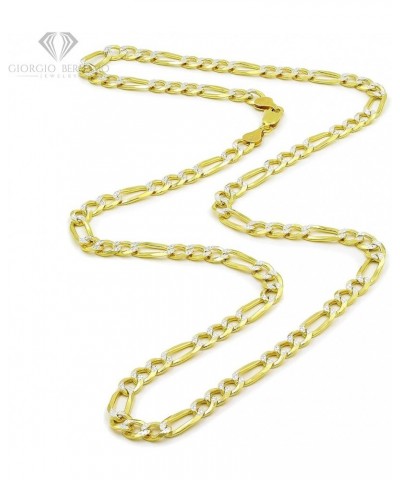 925 Italian Sterling Silver 3mm - 10.5mm Solid Figaro Diamond Cut Chain, ITProLux Yellow Gold Plated Pave Link Necklace or Br...