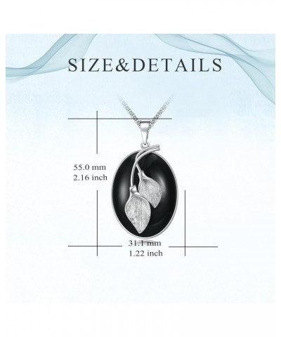 Gemstone Leaf Necklace Stainless Steel Leaf Pendant Oval Gemstone Necklace Jewelry Gifts for Women Girls Black Onyx $9.09 Nec...