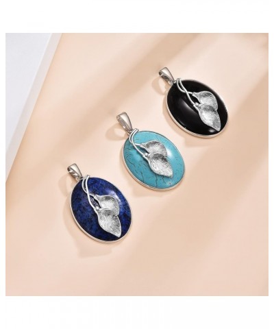 Gemstone Leaf Necklace Stainless Steel Leaf Pendant Oval Gemstone Necklace Jewelry Gifts for Women Girls Black Onyx $9.09 Nec...