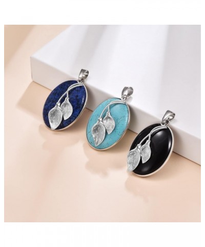 Gemstone Leaf Necklace Stainless Steel Leaf Pendant Oval Gemstone Necklace Jewelry Gifts for Women Girls Black Onyx $9.09 Nec...