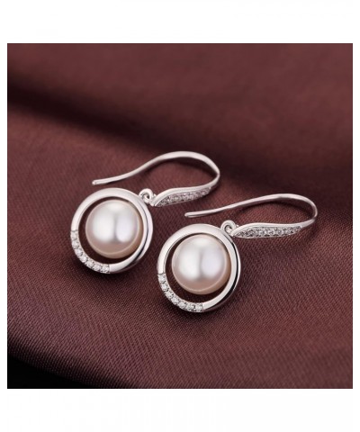 18K White Gold Plated Pearl Hangling Earrings for Women, 925 Sterling Silver Cubic Zirconia Pearl Dangle Drop Earrings with F...