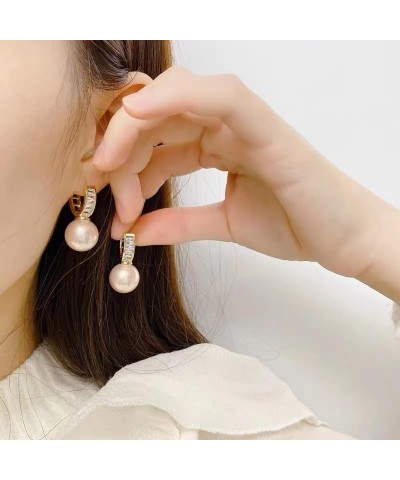 Pearl Hoop Earrings, Pearl drop Earrings for Women trendy Sparkly Earrings Stament Jewelry Pink Pearl $16.52 Earrings