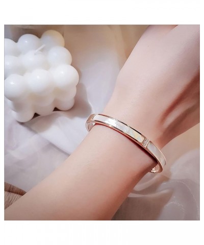 Classic Enamel Bangle Bracelet, Cubic Zircon Cuff Bracelet Gold Bracelets for Women Enamel Tile Bracelet Wrap Hinged Pearl Br...