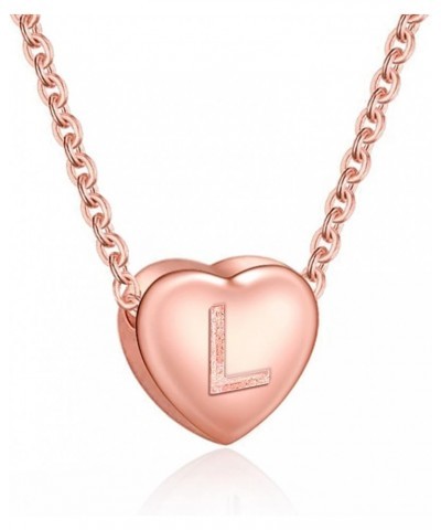 Dainty Initial Necklace S925 Sterling Silver Letters A-Z 26 Alphabet Heart Pendant Necklace for Women Initial: L Rose Gold Pl...