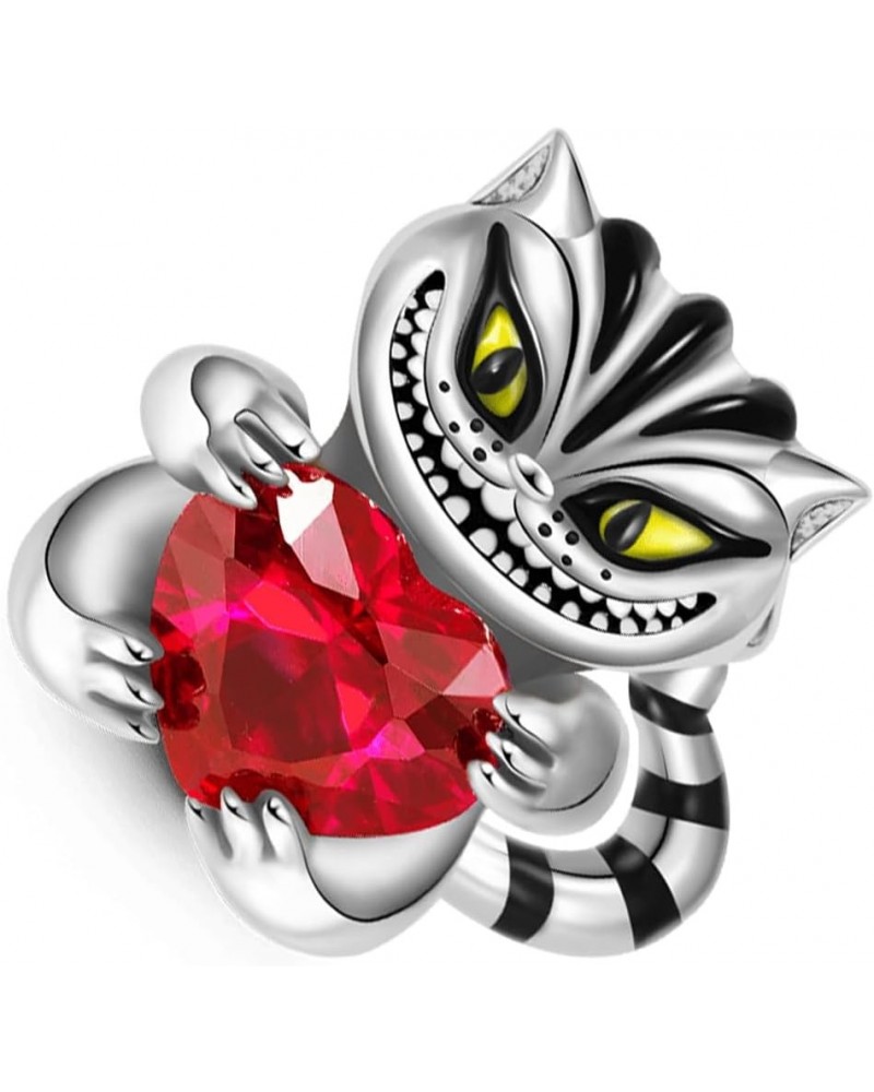 Cheshire Cat Embraces Heart Gemstone Charm Fit Women Bracelet Necklaces Fashion Gifts 925 Sterling Silver DIY Jewelry $9.47 B...